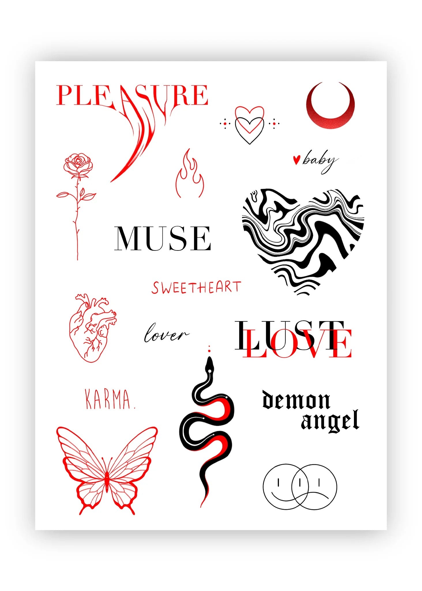 Set 17 tatuaje temporare Negru și roșu