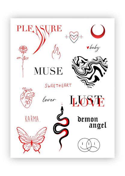 Set 17 tatuaje temporare Negru și roșu
