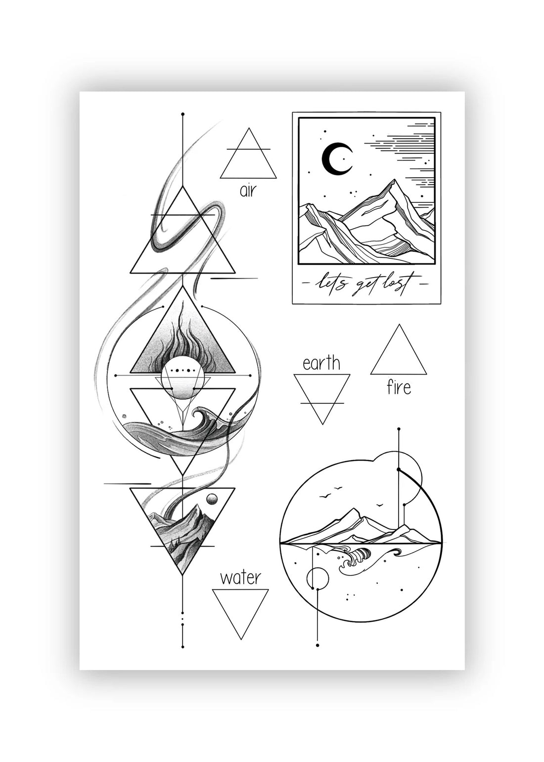Set 7 tatuaje temporare Cele patru elemente