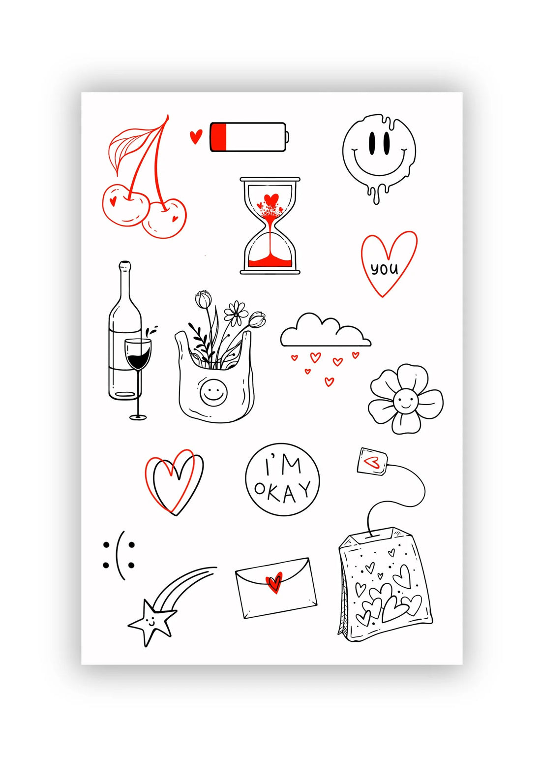 Set 15 tatuaje temporare Inimi și zâmbete