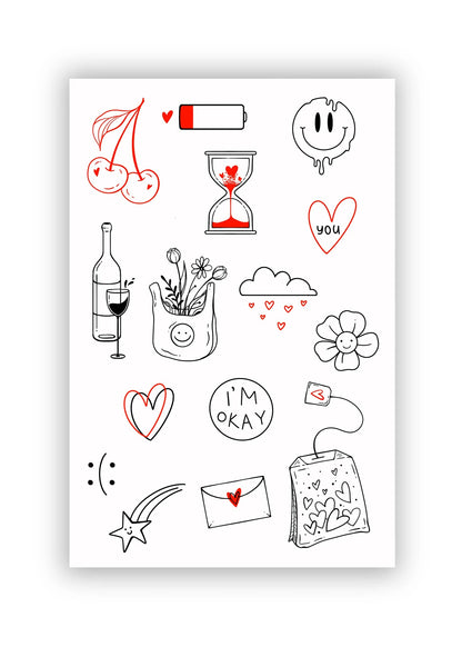 Set 15 tatuaje temporare Inimi și zâmbete