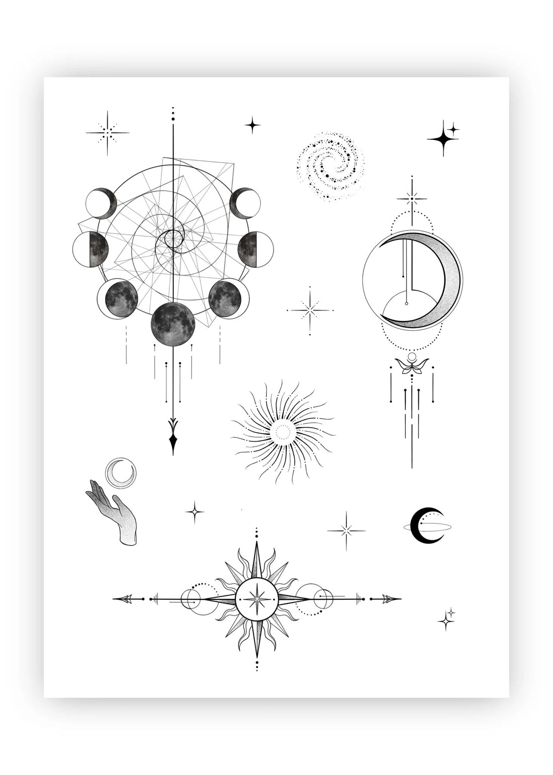 Set 14 tatuaje temporare Soare și Lună