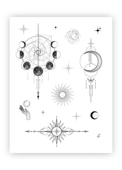 Set 14 tatuaje temporare Soare și Lună